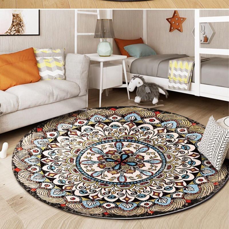 Retro Persian Style Round Area Rug Bohemian Floor Mat Living Room Bedroom Office Chair Sofa Coffee Table