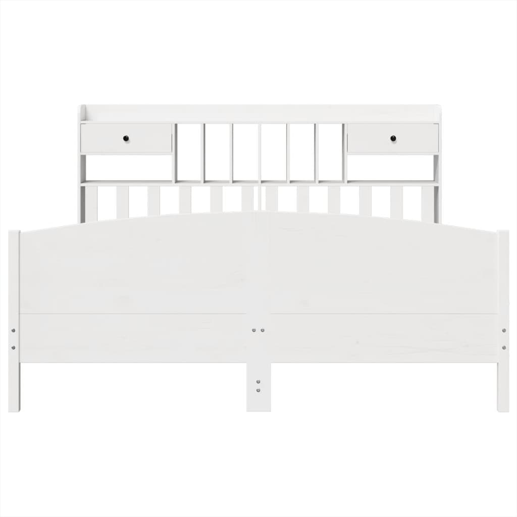 Solid Wood Bed with Shelf Without Mattress White 180x200 cm Pine