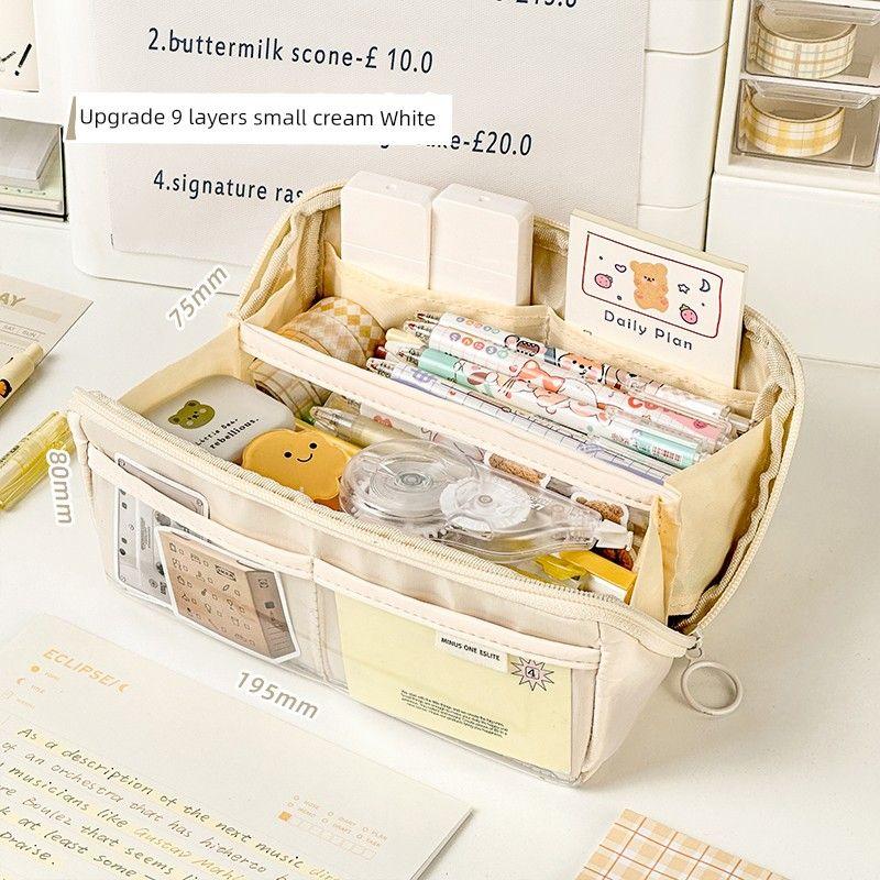 

Three Class Two Transparent Pencil Case INS Japanese Style Large Capacity for Junior High School Boys and Girls Minimalist Good-looking Pencil Box [Upgrade 9] Cream White