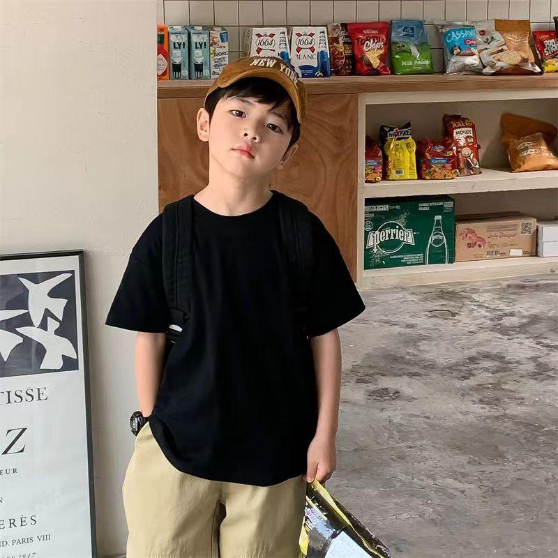 Boys' T-shirt solid color short sleeved loose unisex girls' top
