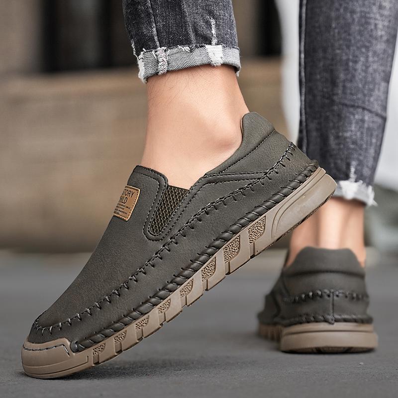 38-46 Men's Handmade Leather Shoes Casual Loafers Slip On Leather Flats Outdoor Walking Shoes