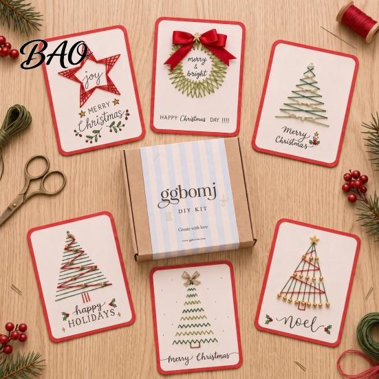 Personalized Christmas Gift Cards Merry DIY Card Kit, Embroidery Stitching Greeting Handmade Making Supplies Set with Tree Design, Beginner-Friendly