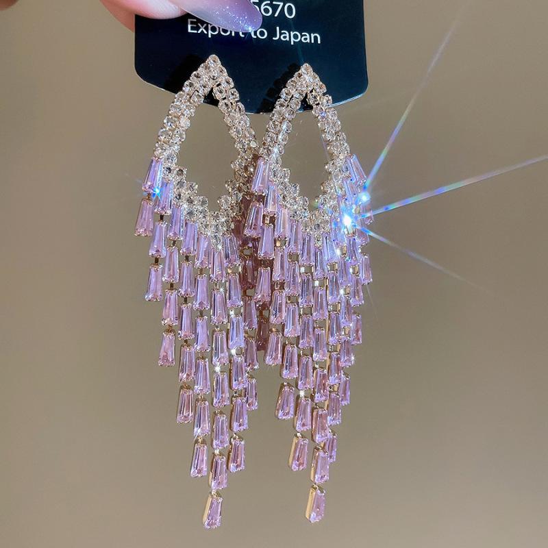 Silver Rhinestone Heart Zircon Tassel Earrings - Elegant, Luxurious, and Unique Design.