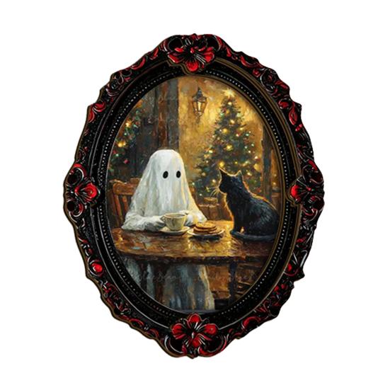 Waterproof Wear Resistant Fridge Decals Halloween Ghost Refrigerator Magnet, Retro Gothic Magnets, Oval Picture Spooky Pumpkin Ornaments Frame