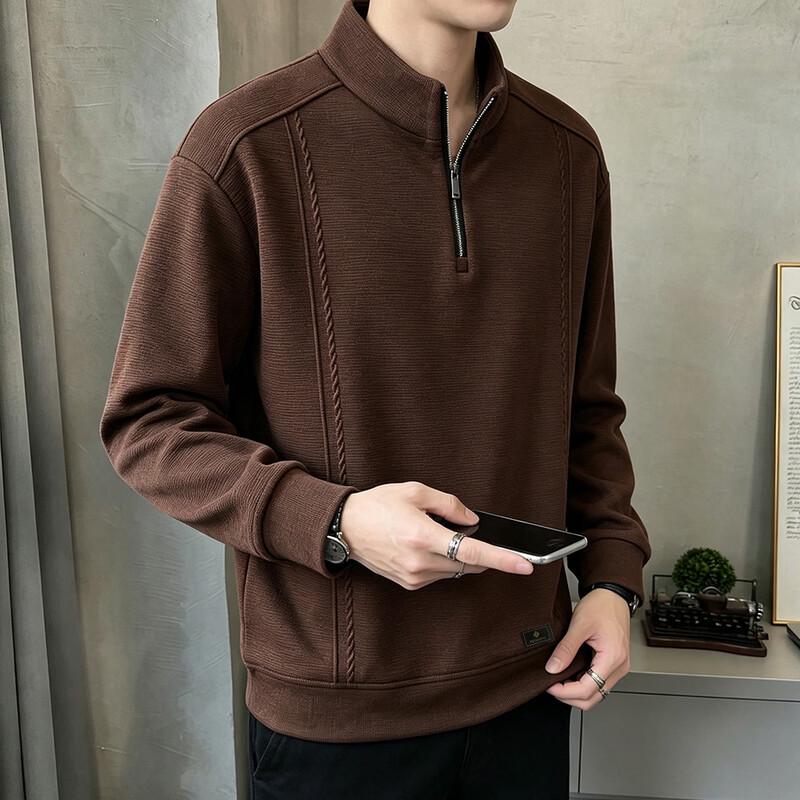 Peimeng Autumn/Winter Men's Stand-Collar Casual Solid Knit Sweater