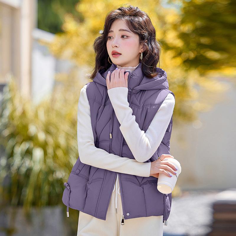 

Женский осенне-зимний однотонный короткий жилет, утепленная теплая свежая куртка с капюшоном 3XL фиолетовый