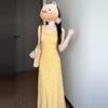 New Yellow Suspender Floral Dress Children's Summer French Temperament Small Seaside Vacation Dress