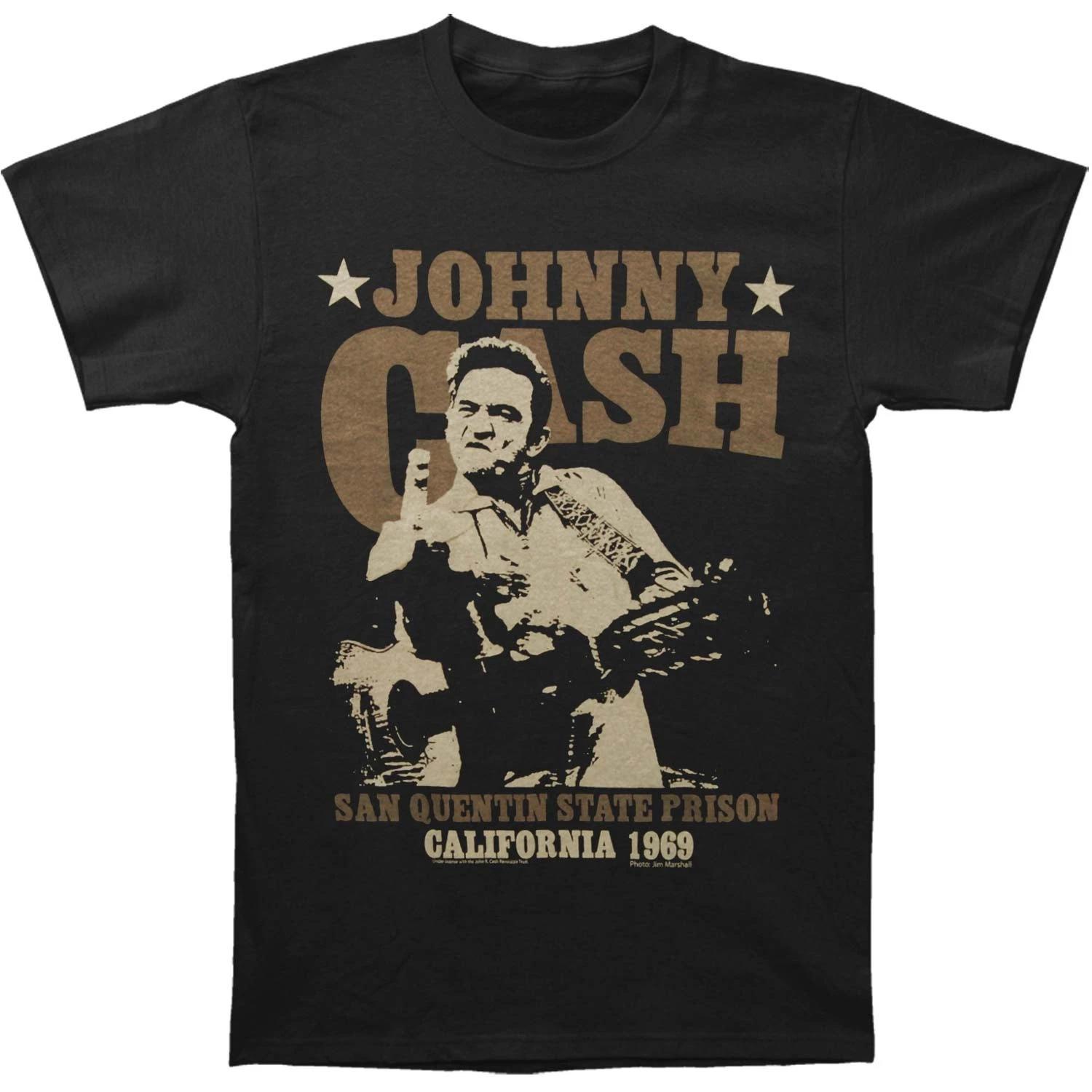 Men s Johnny Cash San Quentin Stars Slim Fit T-shirt XX-Large Black S