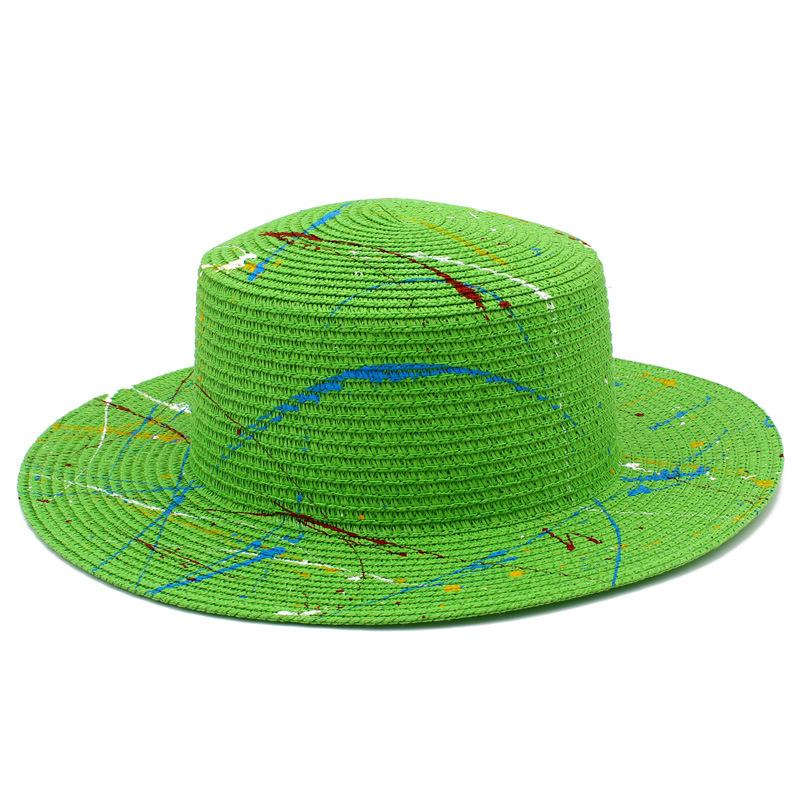 New graffiti straw hat spring and summer fashion paint Panama hat outdoor travel beach visor