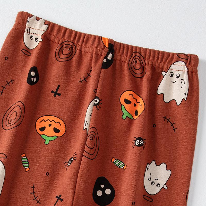 2-piece Children's Halloween Funny Pumpkin Pattern Cotton Warm Suit Boys and Girls Breathable Comfortable Long-sleeved Home Set