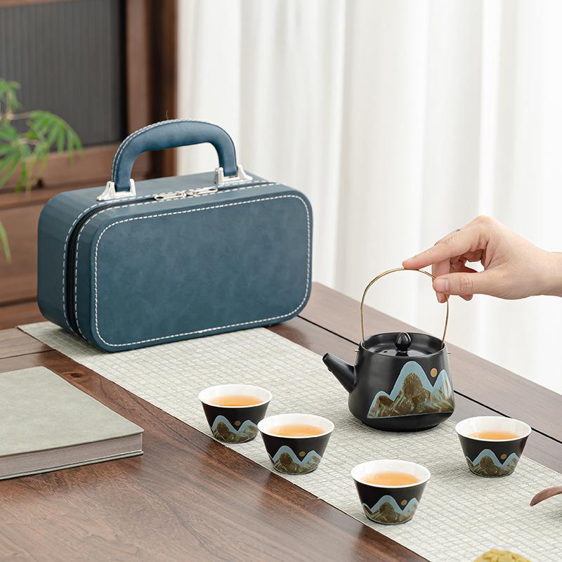 Travel tea set small set portable kung fu tea set outdoor express cup to send customers business gift printing