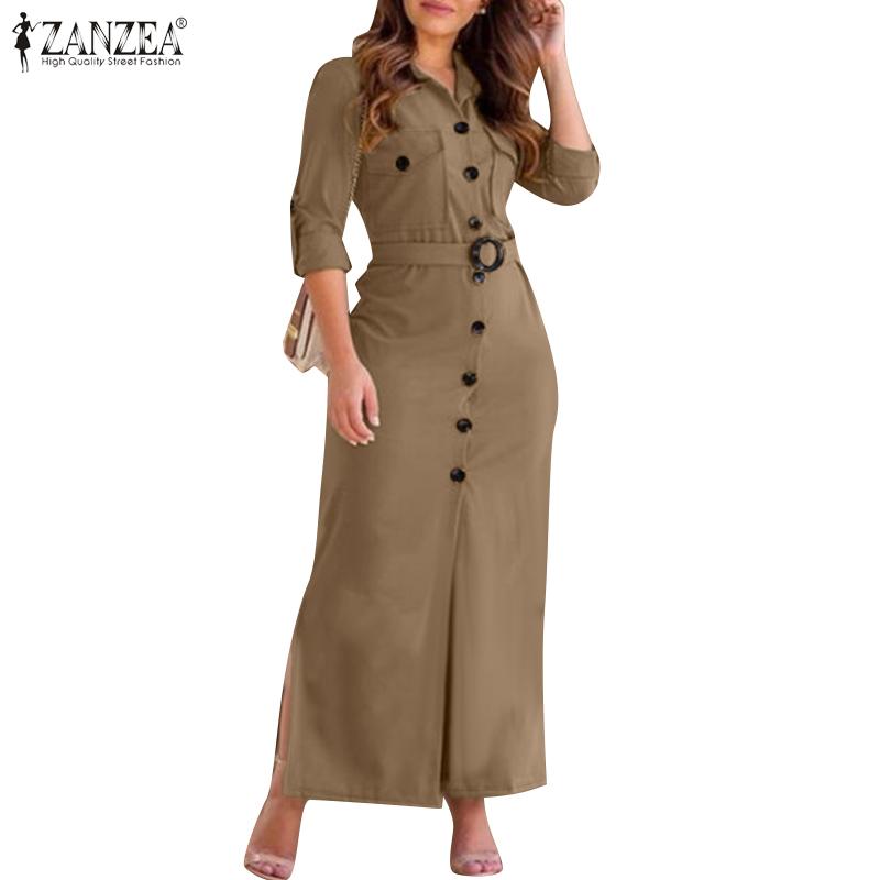 ZANZEA Women Casual Turn Down Collar Long Sleeve Shirt Dress