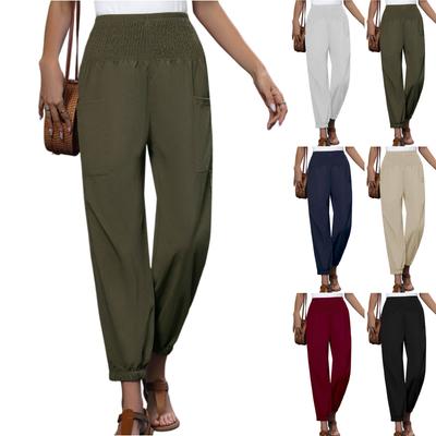 Women's Casual Loose Solid Color Pocket High Waisted Pants, Casual Pants, Leg Binding Pants