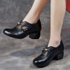 Johnature Genuine Leather Pumps Retro Round Toe Thick Heel Soft Sole Solid Color Versatile Women's Shoes