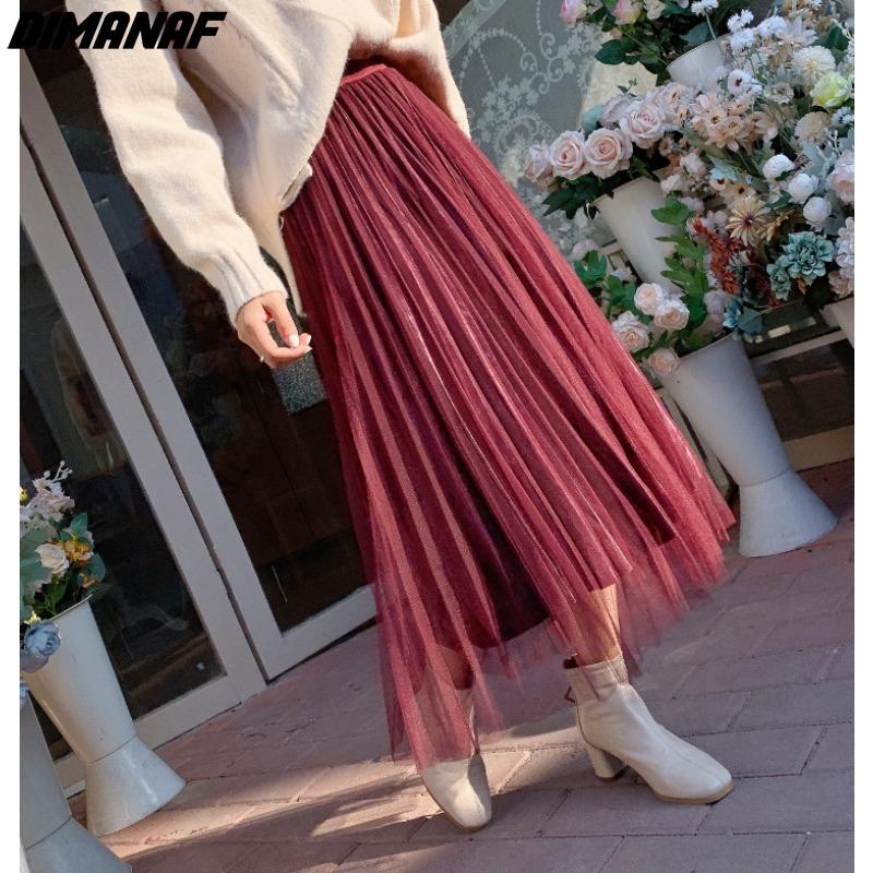 

DIMANAF 2024, новинка лета, большие размеры, длинные женские юбки с эластичной резинкой на талии, женские плиссированные винтажные юбки с высокой талией, кружево One Size красный