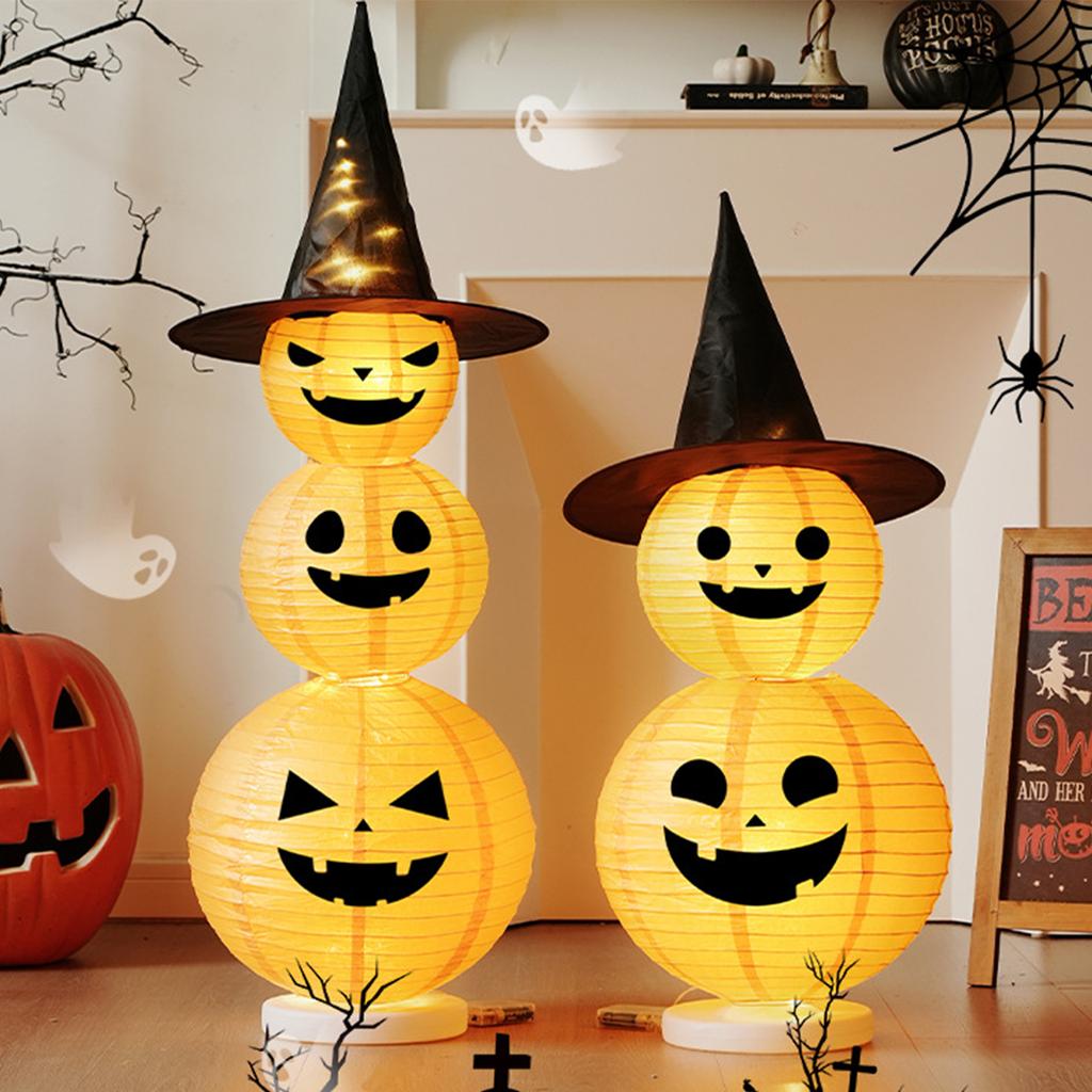Halloween Decorative Pumpkin Paper Lantern W/ Witch Hat Halloween Pumpkin Light Jack-O-Lantern Pumpkin Light for Parties Outdoor