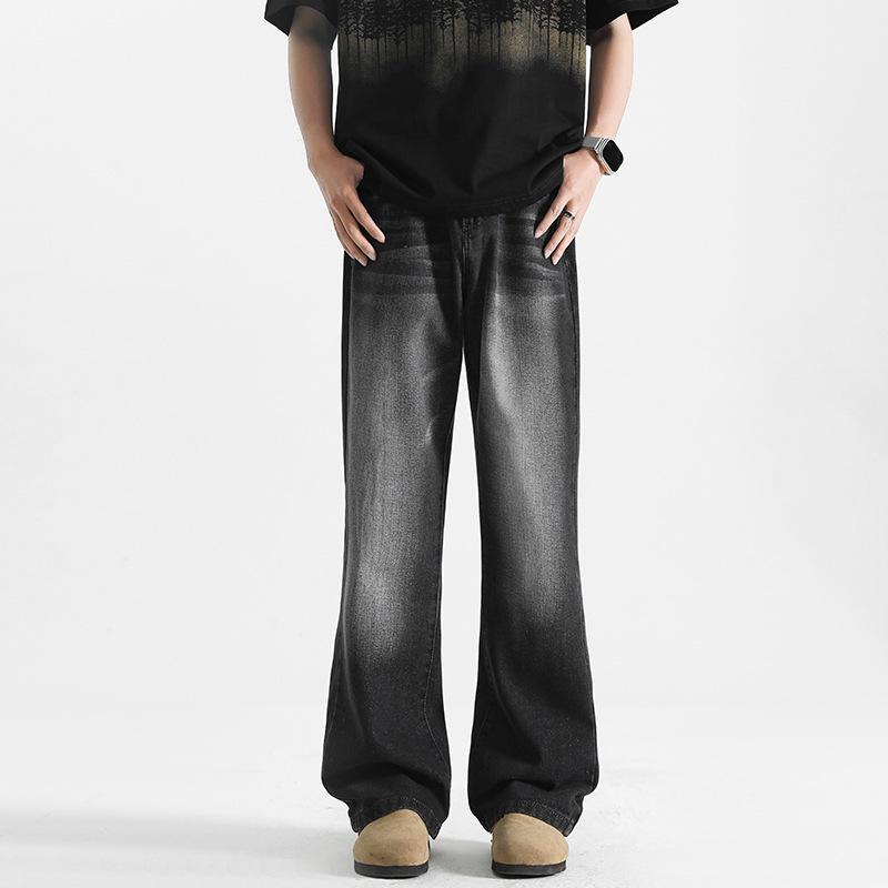 

Retro Hong Kong Style Loose Straight-Leg Micro-Flare Jeans - Unisex Casual Solid Color Floor-Length Pant for Spring 2XL