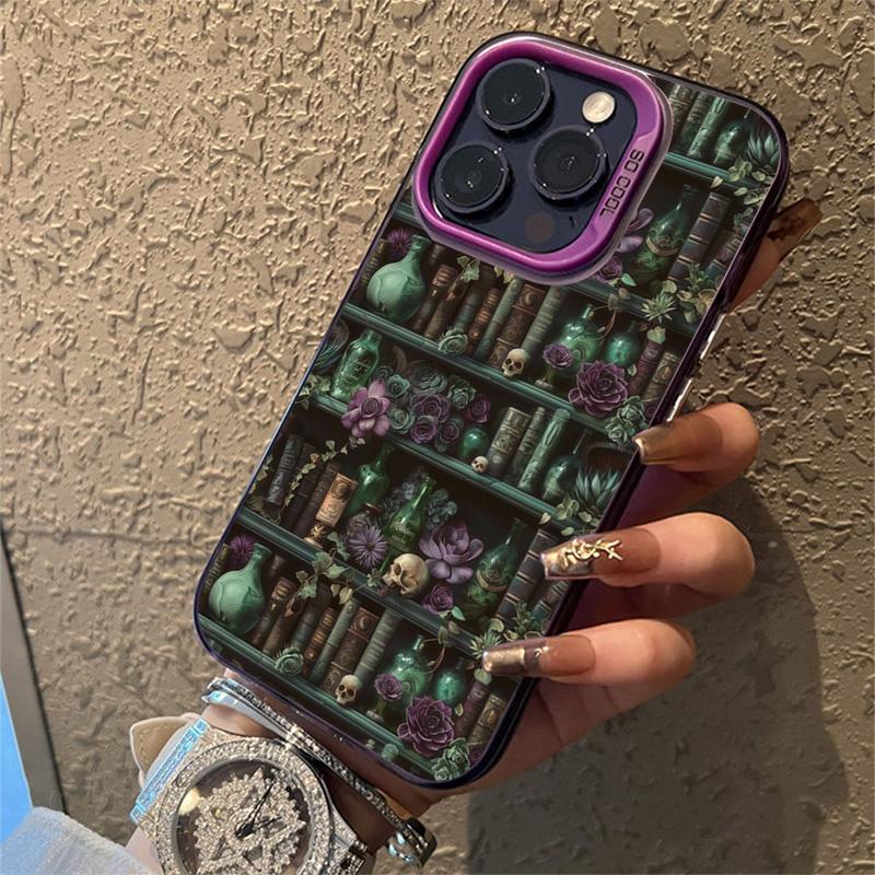 

Creative Bookshelf Electroplate Silver IMD Phone Case For iPhone 11 12 13 14 15 16 Pro Max 7 8 Plus X XS XR Shockproof Cover For iPhone 13