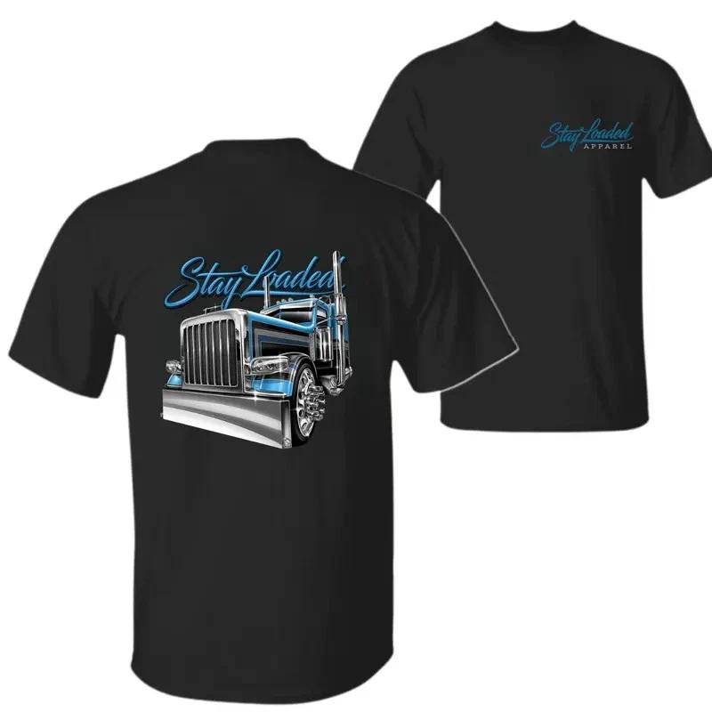 Stay Loaded Truck T-Shirt – Black Graphic Tee Featuring Blue Semi Truck Design XXL