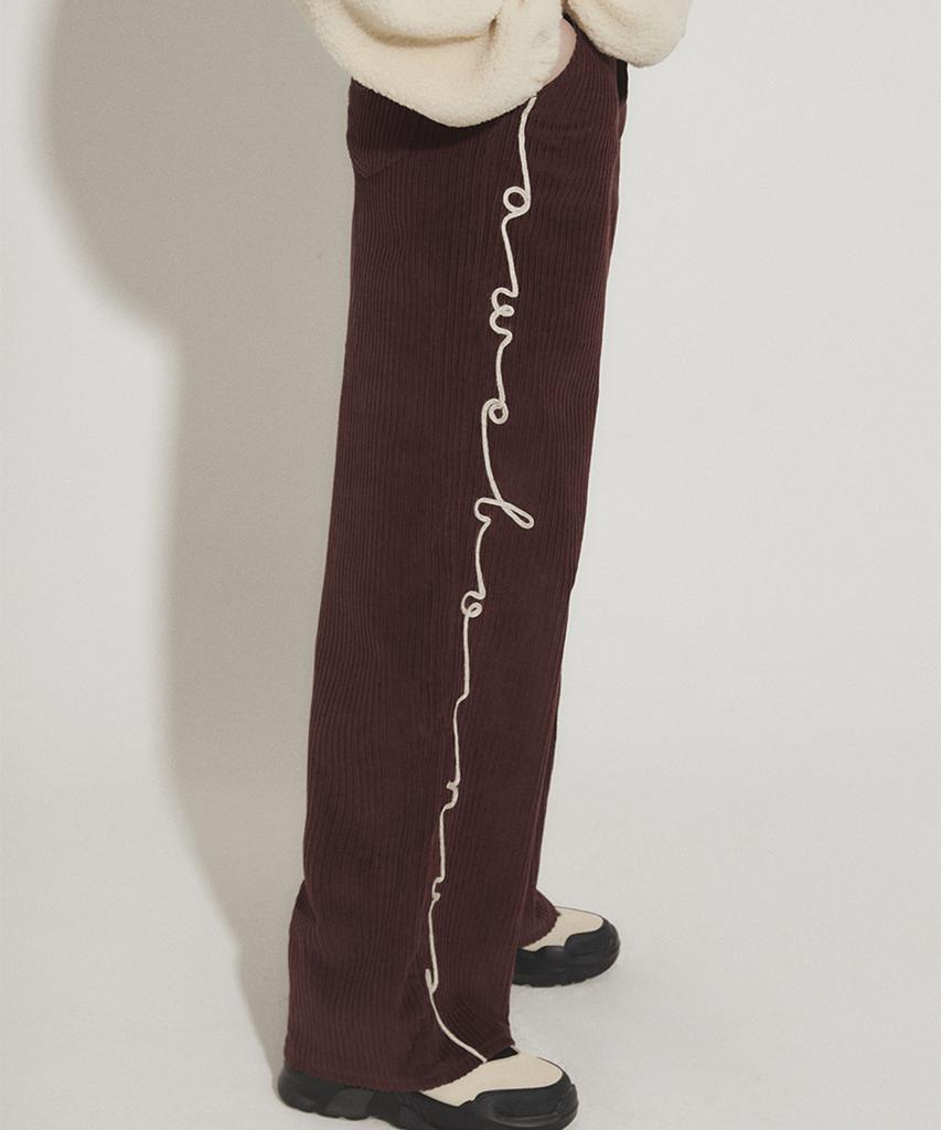 Eoboneoseu Lettering Corduroy Wide Leg Pants [Burgundy]