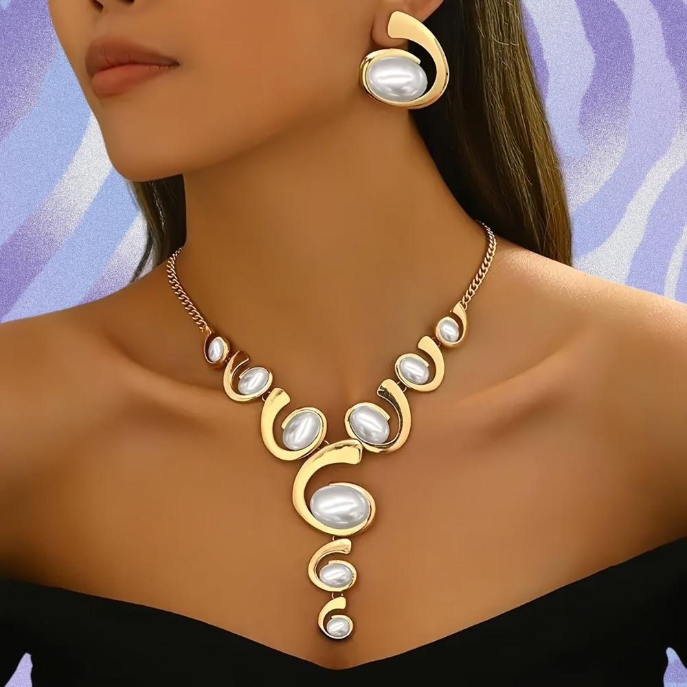 

3Pcs/Set Elegant Women s Fashion Jewelry Set Spiral Long Y-shaped Necklace Banquet белый/золотой