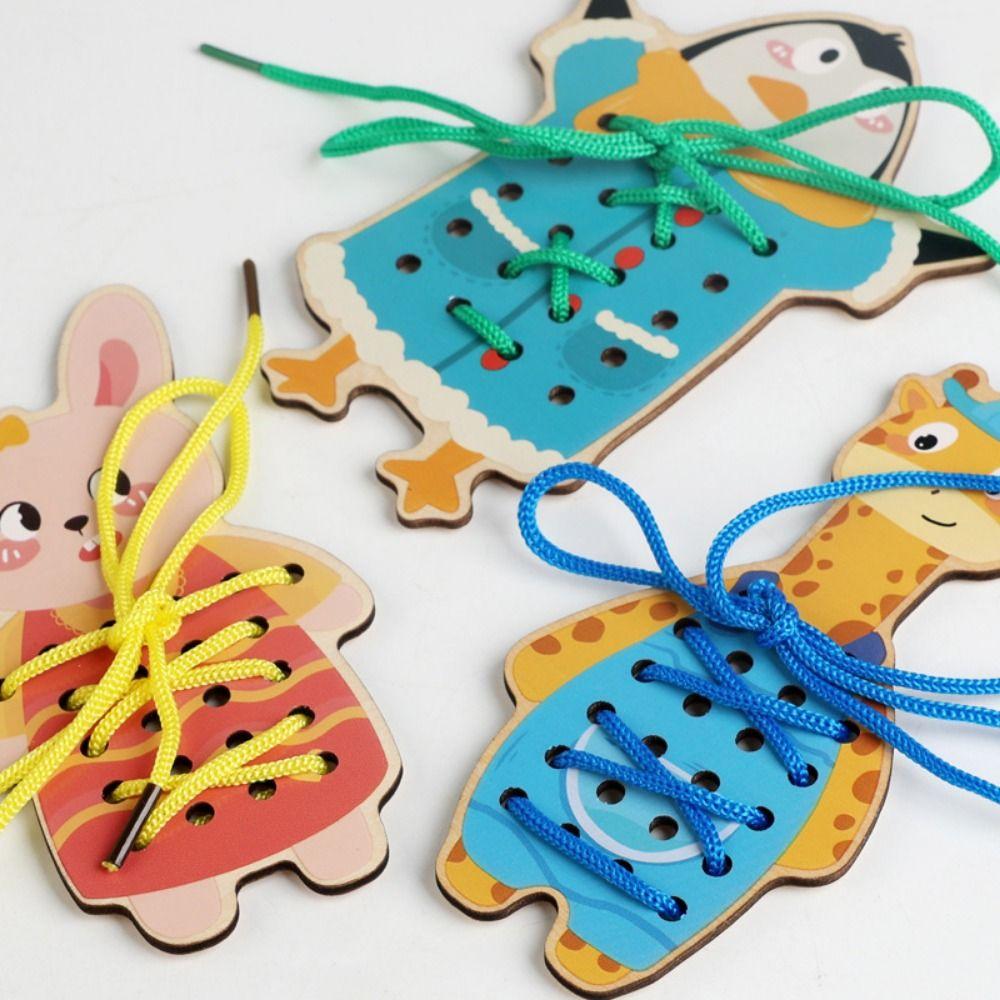 Educational Wooden Lacing Toy Hand-eye Coordination Caterpillars Eat Fruit  Training