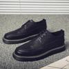 100% Genuine Leather Shoes Fashion Brogues Flat Thick Sole Male Footwear Pure Black Casual Mens Shoes
