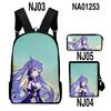 Classic Novelty Genshin Impact 3D Printed 3pcs/Set Pupil School Bags Laptop Daypack Backpack Inclined Shoulder Bag Pencil Case