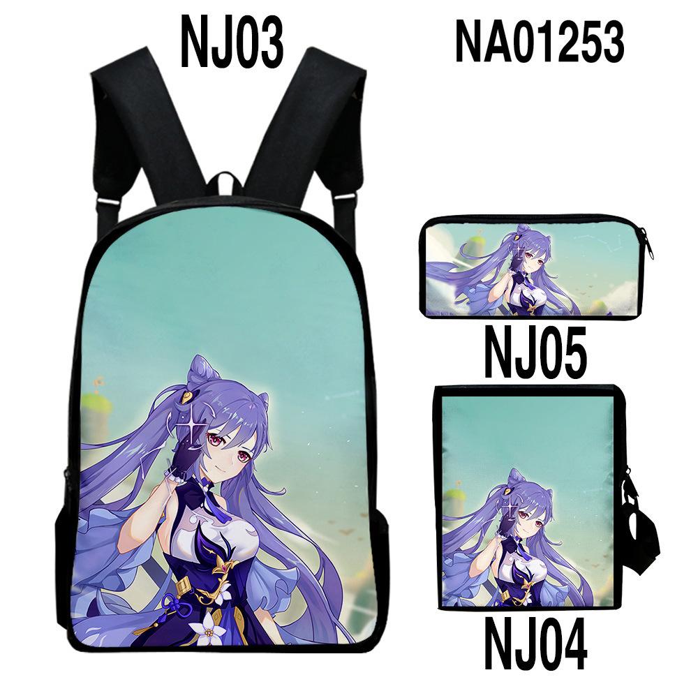 Classic Novelty Genshin Impact 3D Printed 3pcs/Set Pupil School Bags Laptop Daypack Backpack Inclined Shoulder Bag Pencil Case