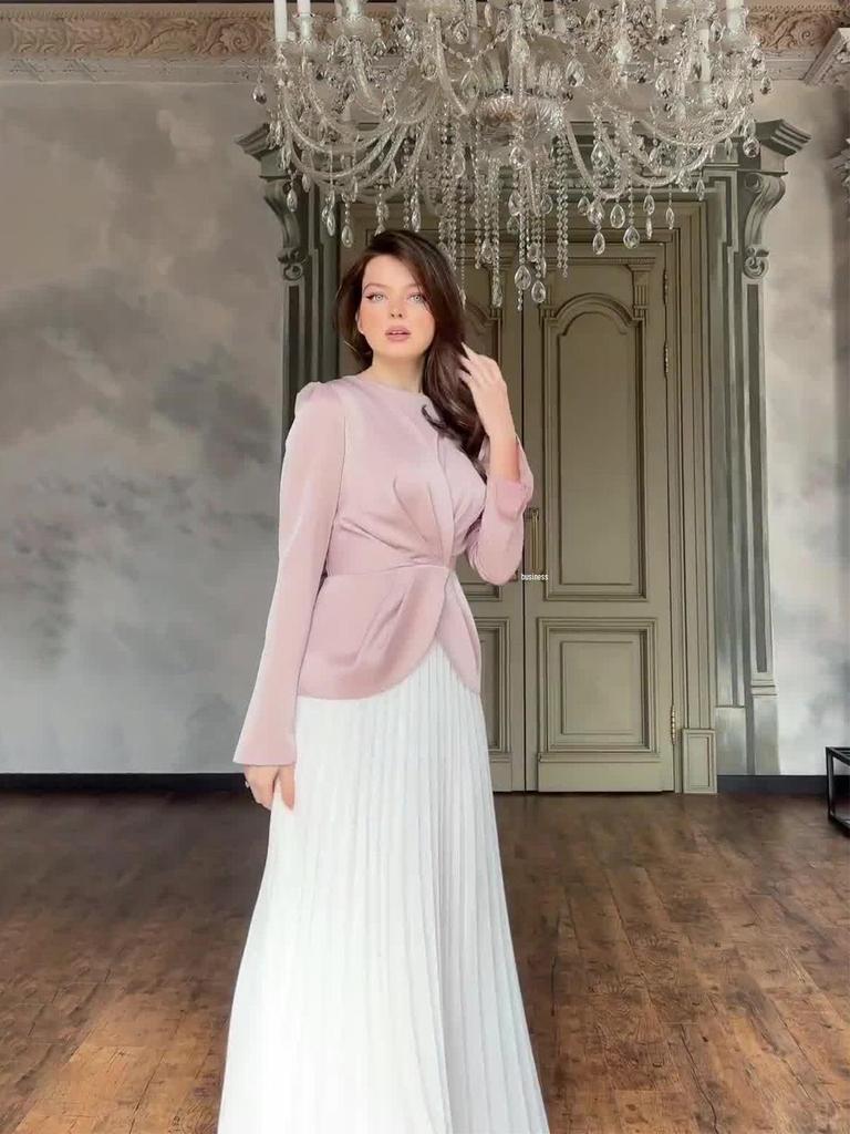 Elegant 2024 Color Block Pleated Dress - European & American Autumn Fashion for Women