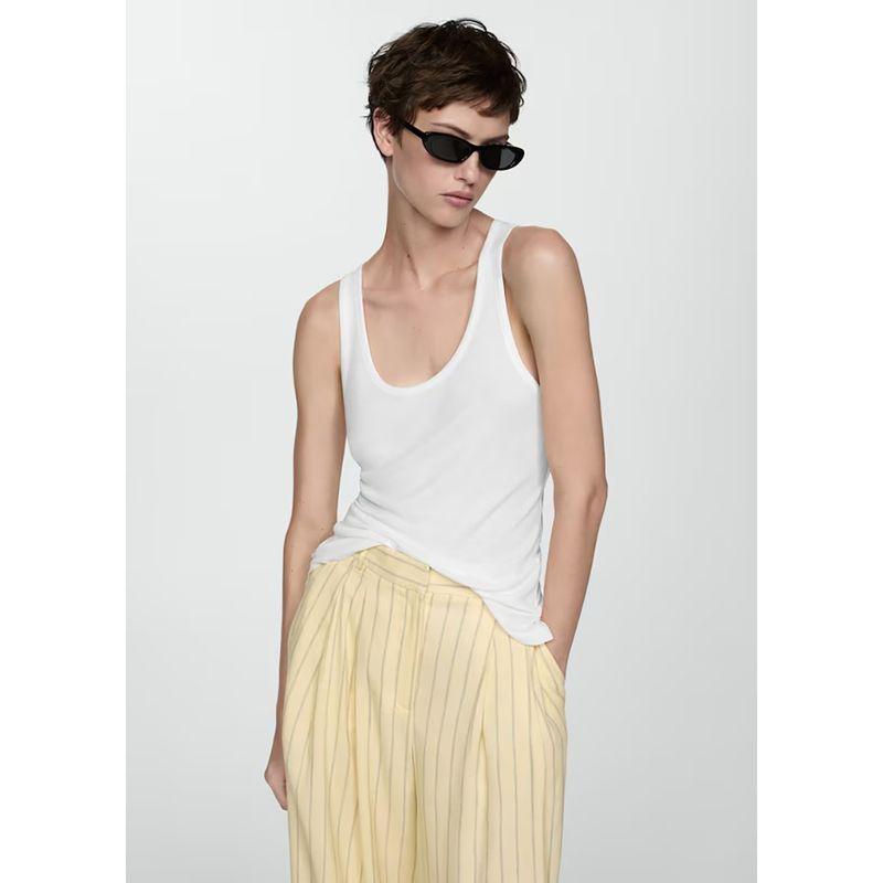 Clothing Basic Style Inner Rib Pure Cotton U-Collar Semi-Transparent Tank Top Sleeveless T-shirt Women's Organic Cotton Xinjiang Long-Staple Cotton