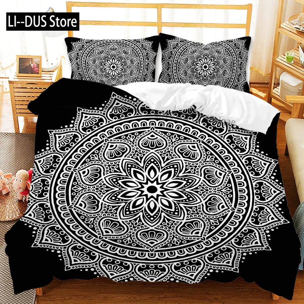 Black Bedding Set 3 Piece Bohemian Duvet Cover Queen King Polyester Mandala Elephant Boho Chic Quilt Cover for Adults Boys Girls