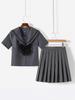 Gray Two-Line Sailor Suit JK Uniform - Academy Style Pleated Skirt, Short & Long Sleeve, for Spring & Autumn