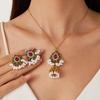 Bohemian Ethnic Rhinestone Bell & Teardrop Necklace with Pendant Earrings