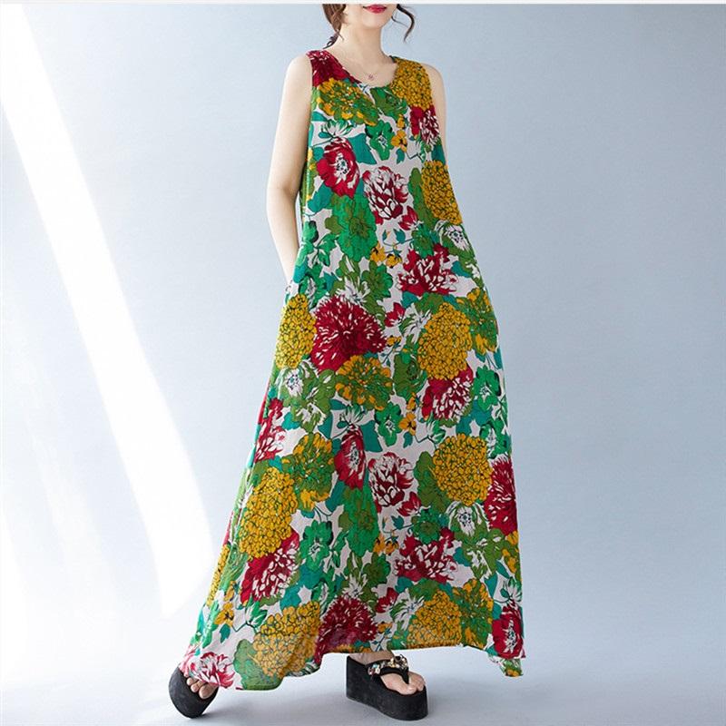Fără mâneci Plus size vintage Floral nou în rochii pentru femei rochie lejeră lungă de vară