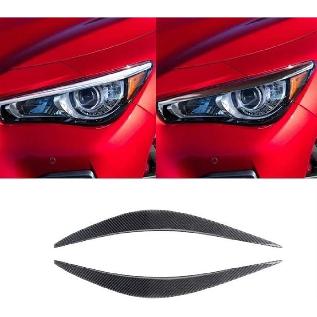 Car Headlight Eyebrow, Carbon Fiber Look Headlight Eyebrow Trim, Compatible for Infiniti Q50 Q60 2014-2019