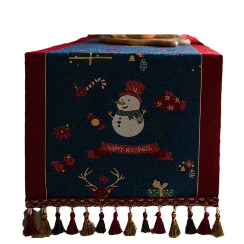 Decorative Fringed Dining Table Tablecloth Colored Woven Jacquard Red Elk Snowman Christmas Table Flag