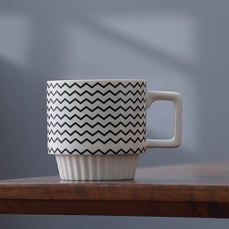 Kubek geometryczny w stylu Hepburna z czarną linią, kubek do kawy i mleka w kropki, prosty ceramiczny kubek w stylu nordyckim, kubek do układania, wysokiej klasy
