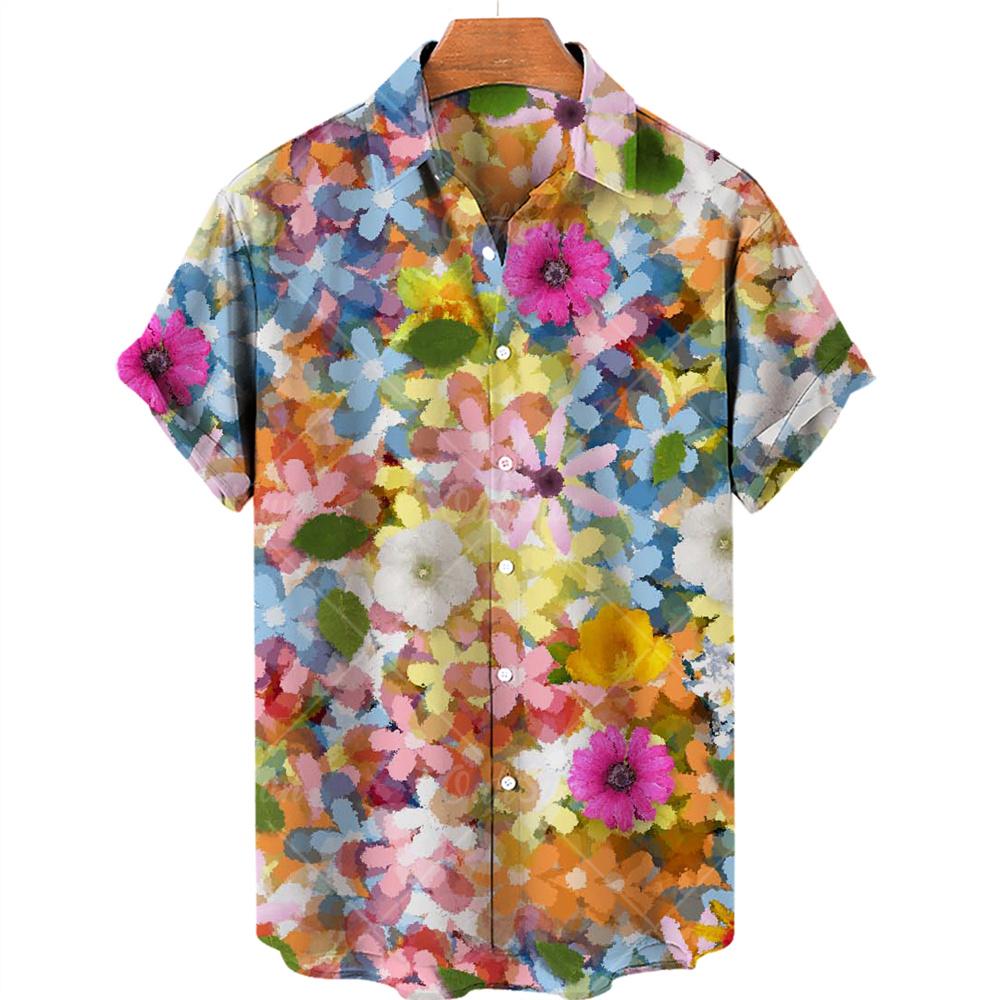 Oversized Shirt Hawaiian Beach Holiday Flower Painting Pattern Summer Casual Man Top Breathable Mens Design Clothing New