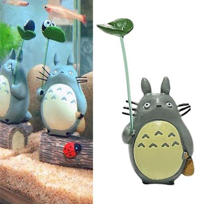 Fish Tank Decoration Vivid Colorfast Aquarium Landscaping PVC Anime Figure Miyazaki Cat with Leaf
