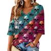 Women's V-Neck Halloween Print Lightweight Top for Spring and Summer
