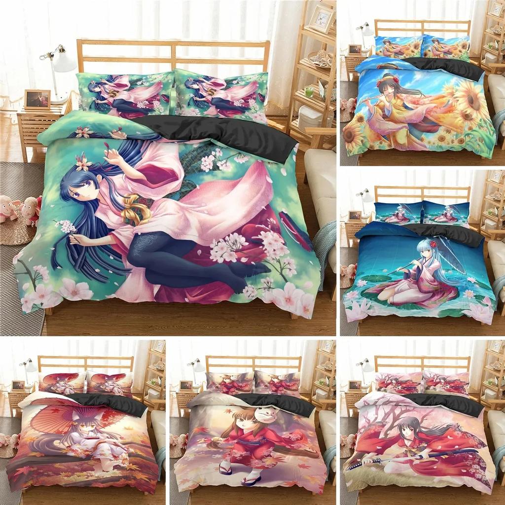 3D Lovely Anime Girl Gift Cute Cartoon Gift Printed Bed Set Duvet Cover Pillowcase Bedding Set Linen Sheet Quilt Queen King Size