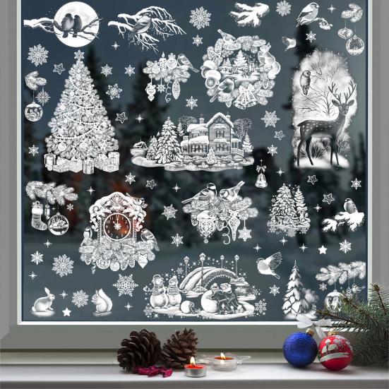 9Pcs/Set Christmas Stickers Self-adhesive Glass Film Snowman Elk Santa Claus Xmas Tree Patterns Removable