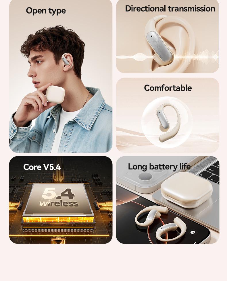 2025 AI Translation Wireless Bluetooth Earbuds with Ear-Hook, Noise Reduction, Long Battery Life, Comfortable for Extended Wear