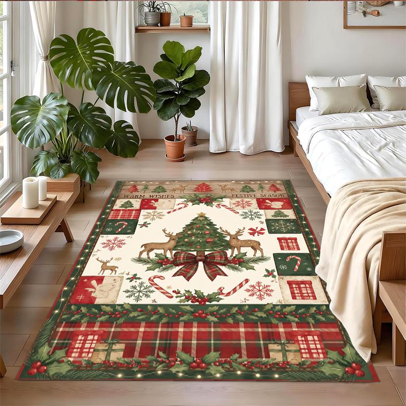 Christmas Printed Square Area Rug Soft Non Slip Floor Carpet For Bedroom Holiday Gift