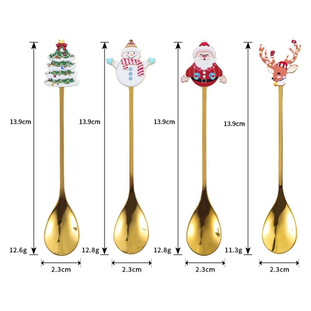 4PCS Set Christmas Stirring Spoon Plated Design Kitchen Utensil Gift  Kitchen Supplies