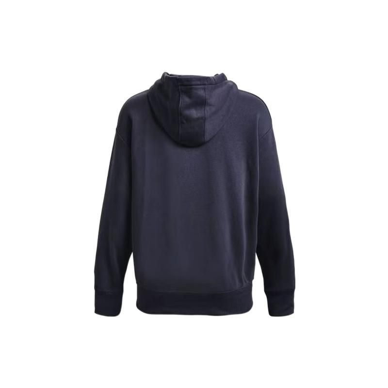 Under Armour Solid Color Large Pocket Hooded Drawstring Long Sleeve Sweatshirt Women Sweatshirt Dark-Blue 1373026-558