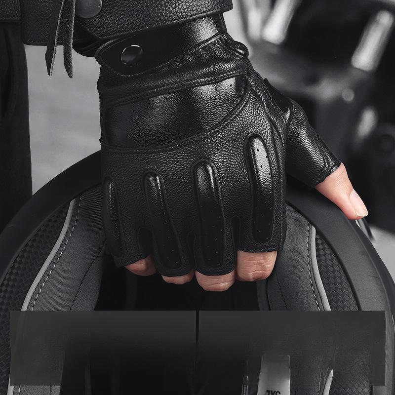 Sheepskin Motorcycle Gloves Breathable and Non Slip Summer Men's Genuine Leather Half Finger Sports Motorcycle Riding Gloves