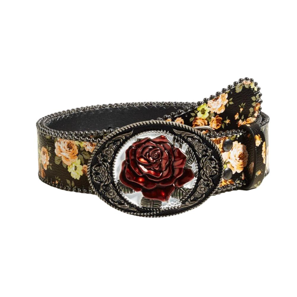 

Bohemian Style Floral Jeans Belts Vintage Border Bead Carved Metal Buckle Belt Hip Hop Girdle PU Leather Belt 122cm