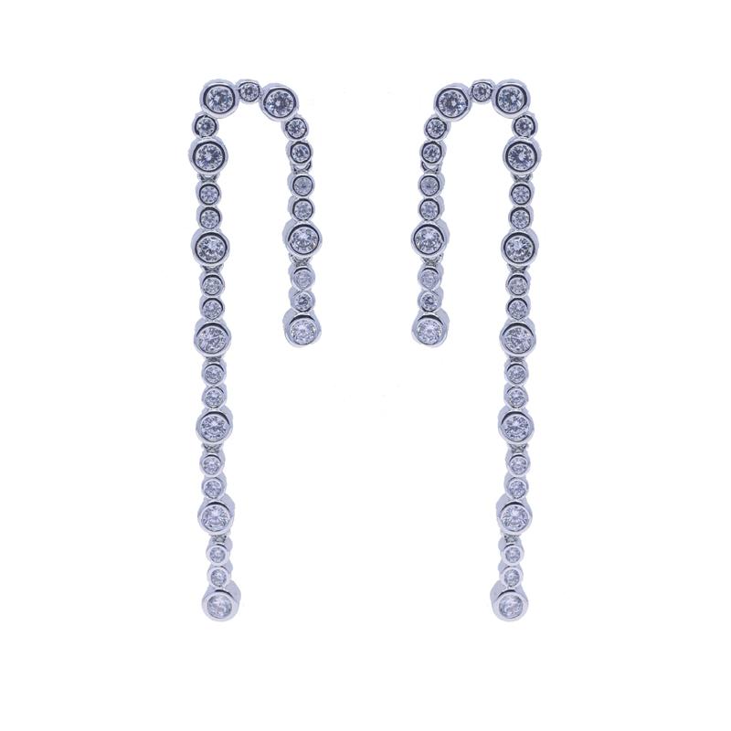 In Stock Double Mini Round Link Round Chain Pave Bling CZ Zircon Tassel Jewelry for Women Gold Silver Plated Dangle Stud Earring